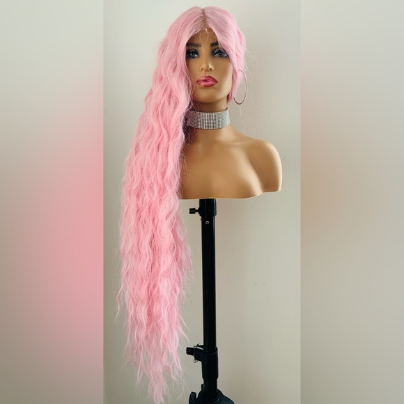 Long Pink Premium Fiber Lace Front Wig for Fashion/Cosplay/Gaming & More! 🌸 - Picture 6 of 9